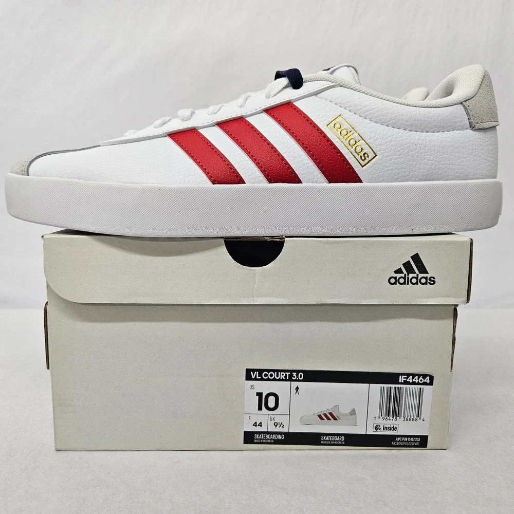 Adidas Men's VL Court 3.0 Skateboarding Shoes IF4464 White Gray Red Sz 10